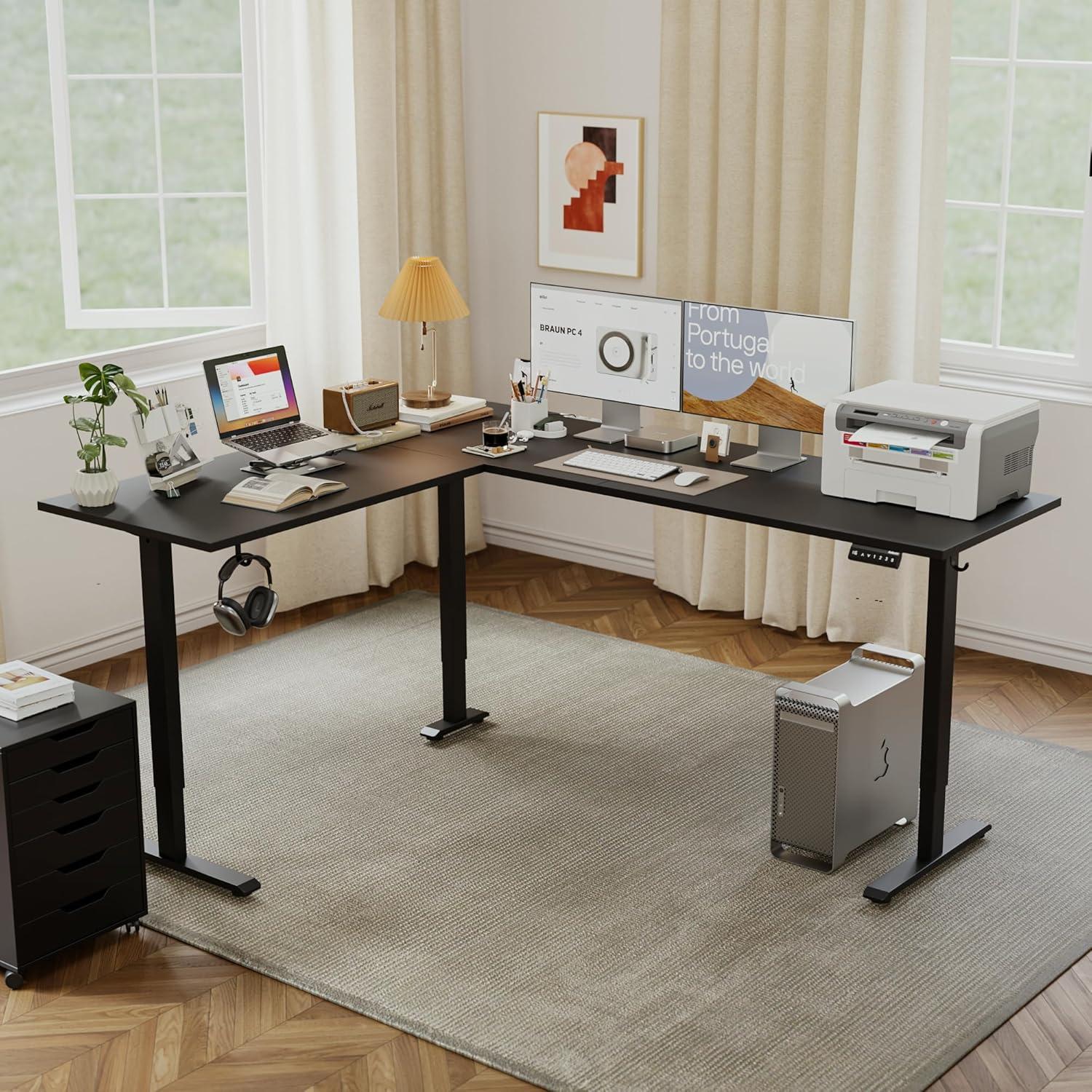 Höhenverstellbarer L-förmiger Schreibtisch 190x155 cm Elektrisch Schwarz