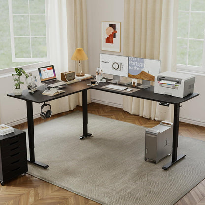 Höhenverstellbarer L-förmiger Schreibtisch 190x155 cm Elektrisch Schwarz