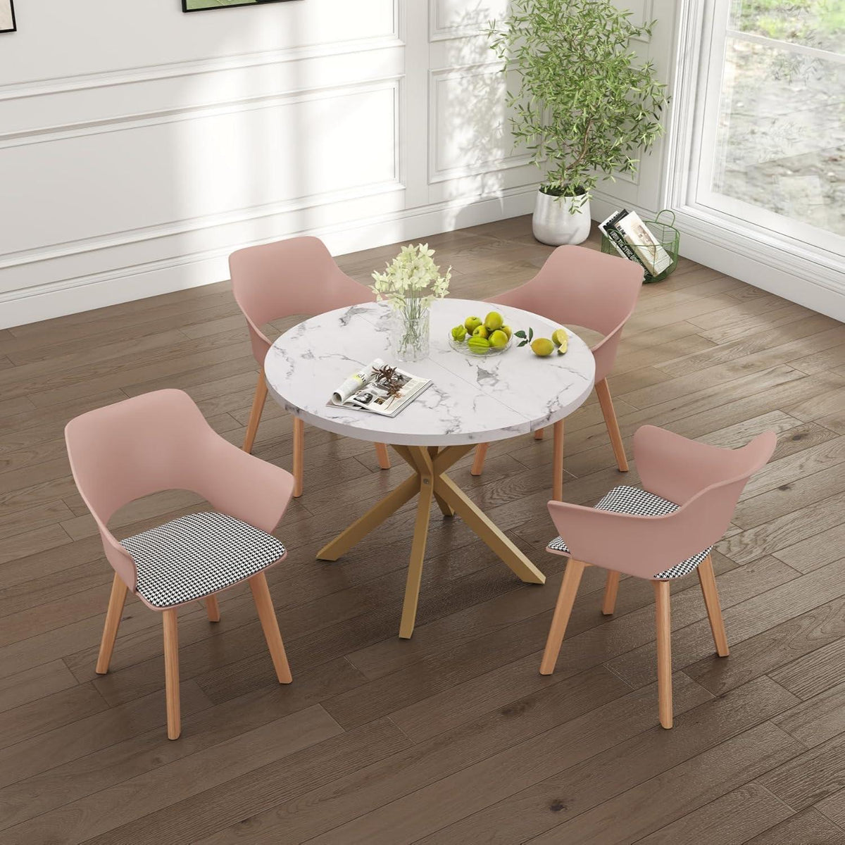 Skandinavische Esszimmerstühle 8er-Set mit Armlehnen Rosa
