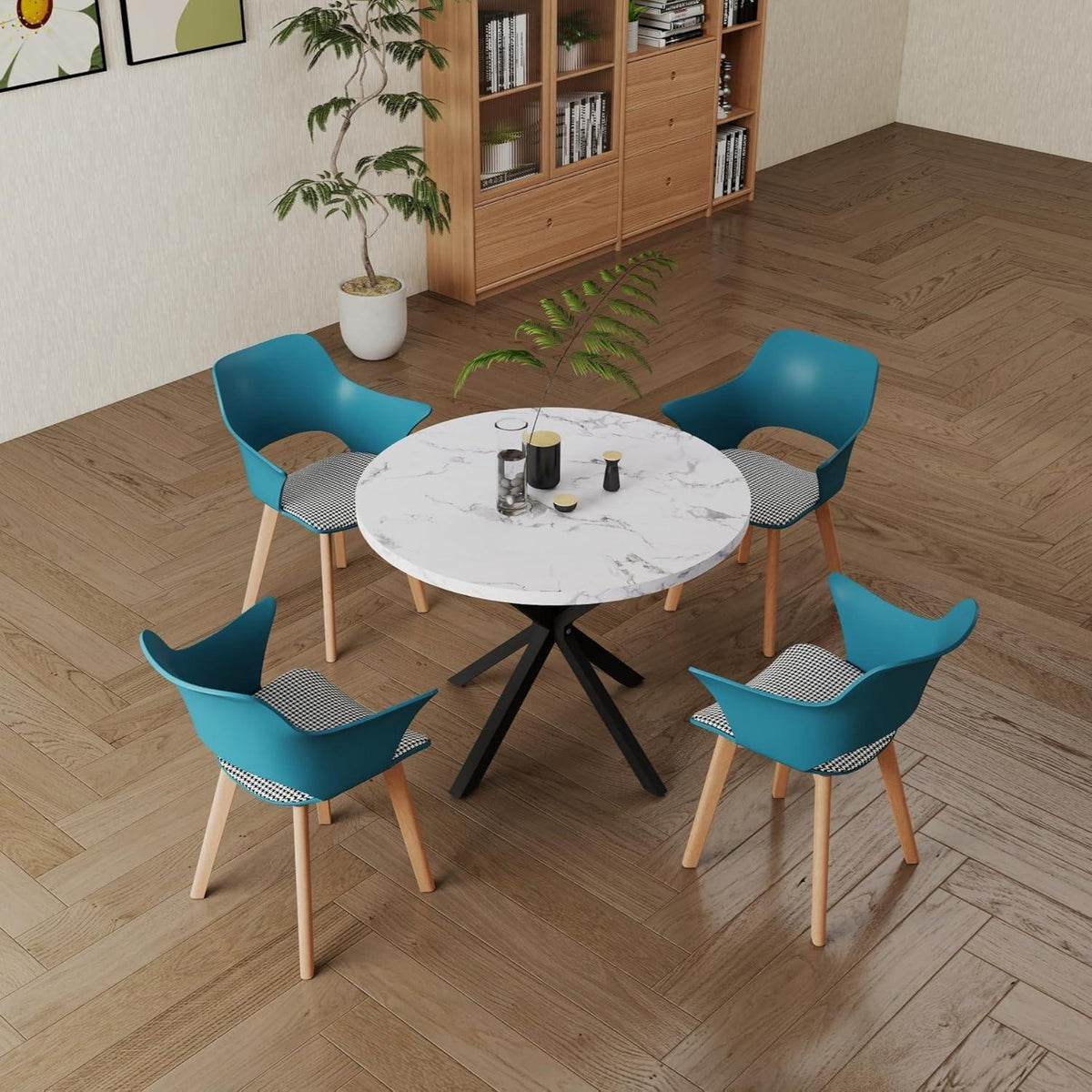 6 Esszimmerstühle Modern Nordic Blau mit Armlehnen