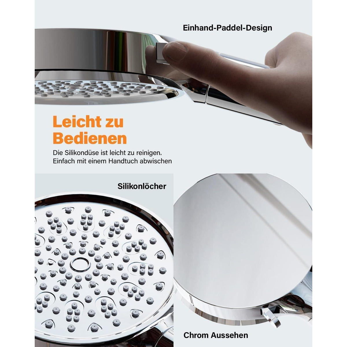 Filter Duschkopf mit Schlauch & 6 Strahlarten – Kalkfrei & Sparend