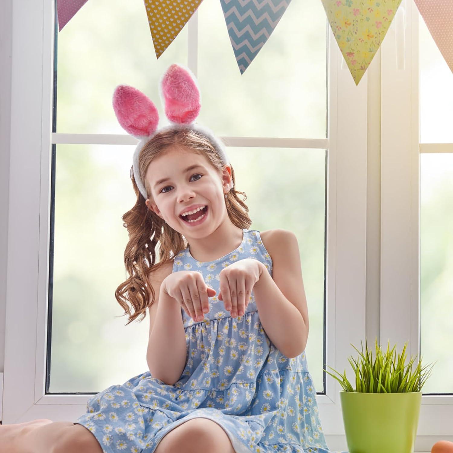 2er Set Pink Plüsch Hasenohren Haarreif für Ostern Party