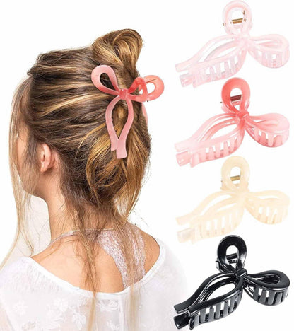 Rosa Schleife Haarspangen Set 4 Stück 11cm für Dickes Langes Haar