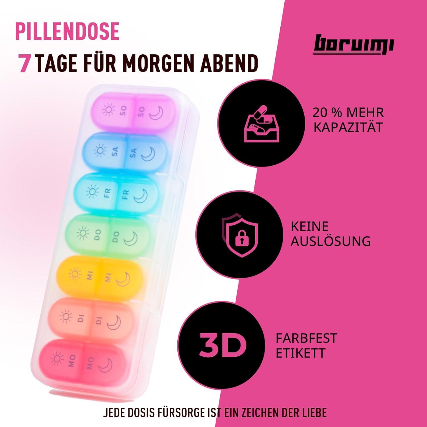 Tablettenbox 7 Tage Morgens Abends BPA Frei Pillendose Medikamentenbox 2 Fächer