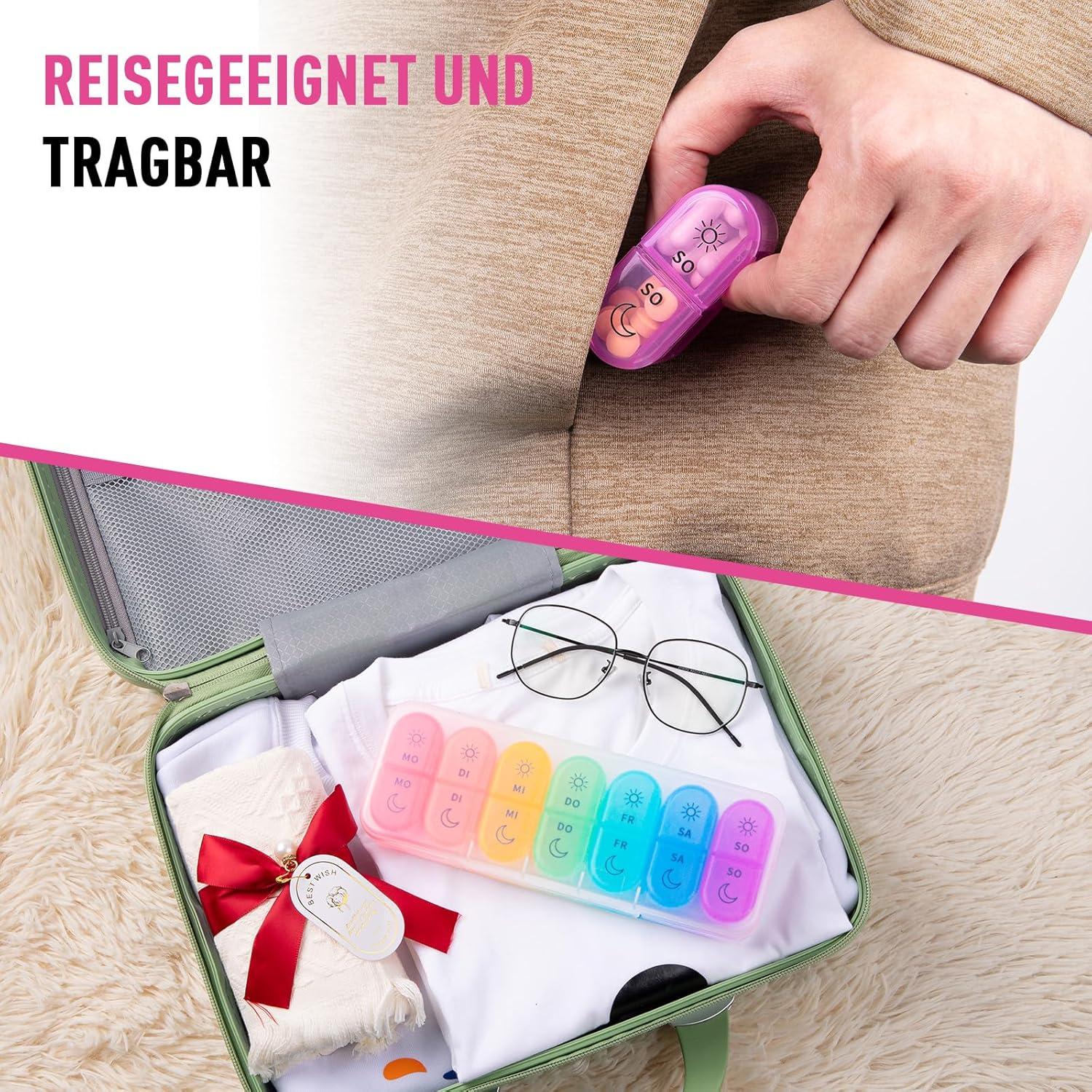 Tablettenbox 7 Tage, BPA Frei, Medikamentenbox 2 Fächer, Große