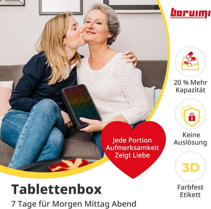 Tablettenbox 7 Tage Pillendose 3 Fächer Reise Schwarz