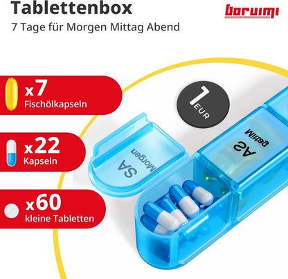 Tablettenbox 7 Tage Medikamentenbox 3 Fächer Pillendose Schwarz