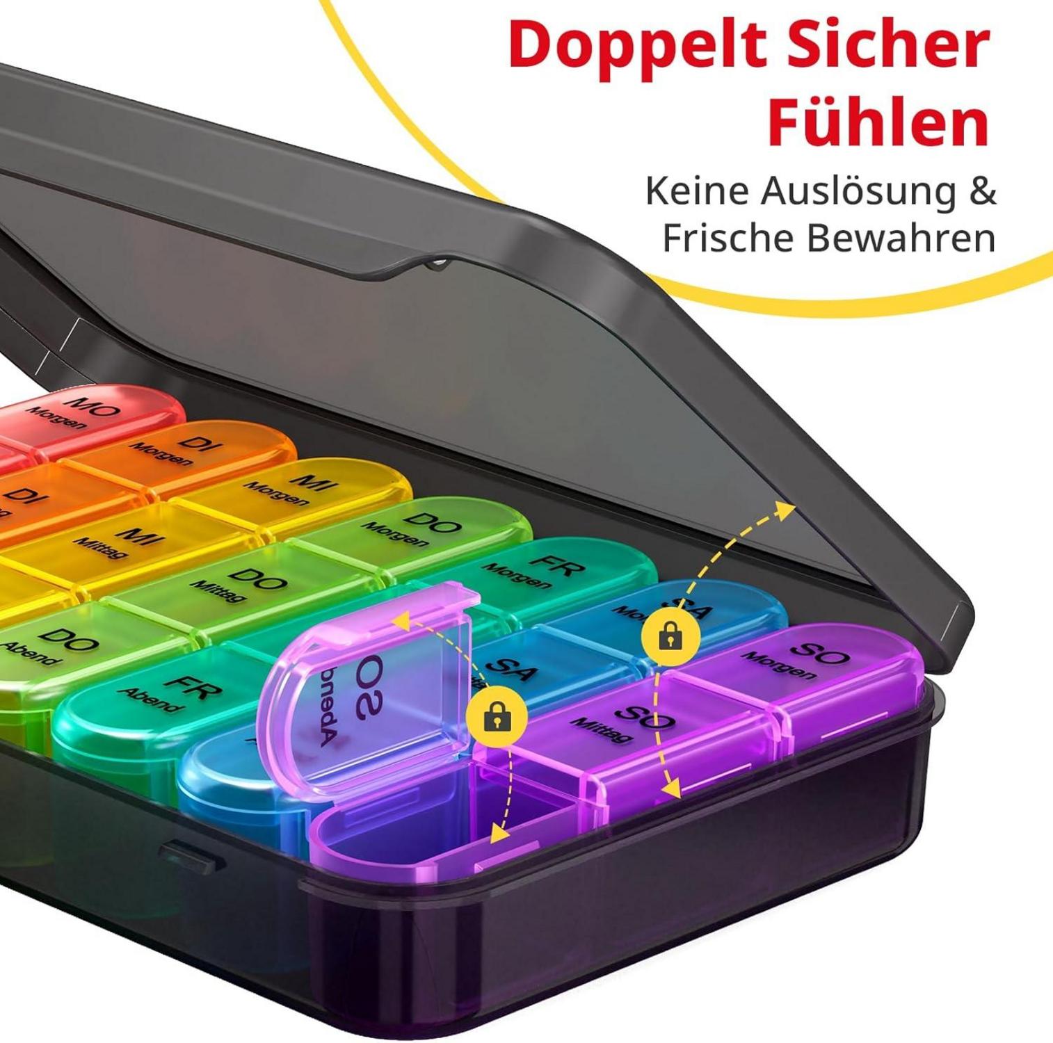 Tablettenbox 7 Tage Klein Medikamentenbox 3 Fächer - Farbig & Feuchtigkeitsfest