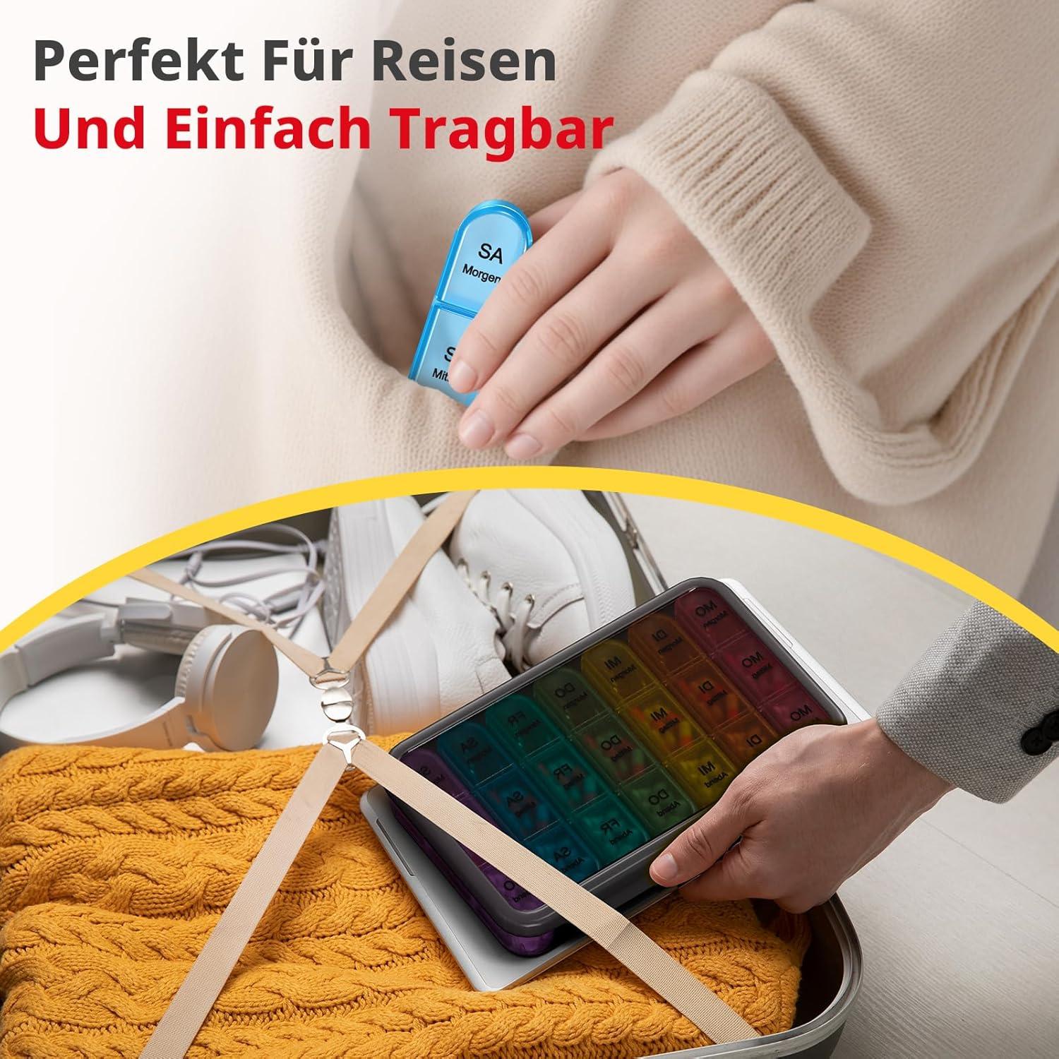 Tablettenbox 7 Tage 3 Fächer, Klein Reise Pillendose Luftdicht Schwarz