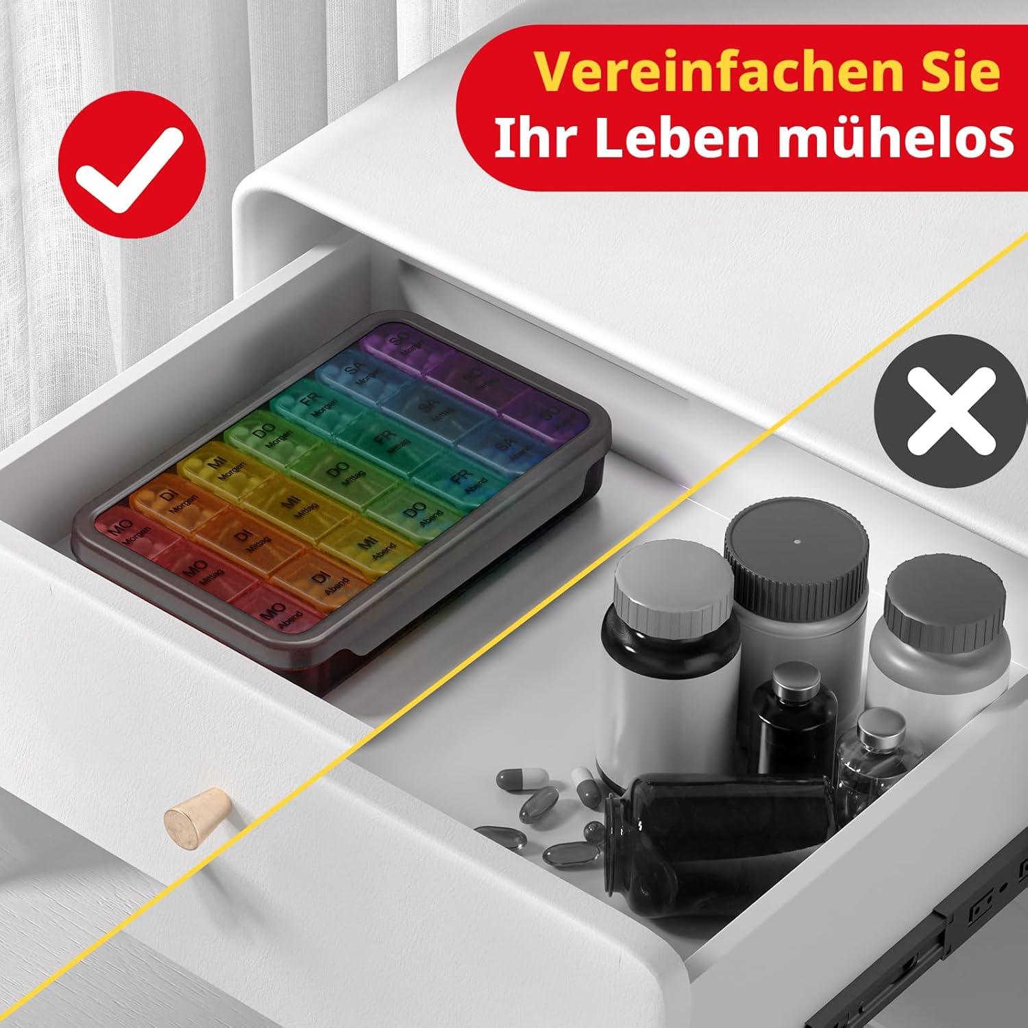 Tablettenbox 7 Tage Pillendose Reisegeeignet 3 Fächer Luftdicht Schwarz