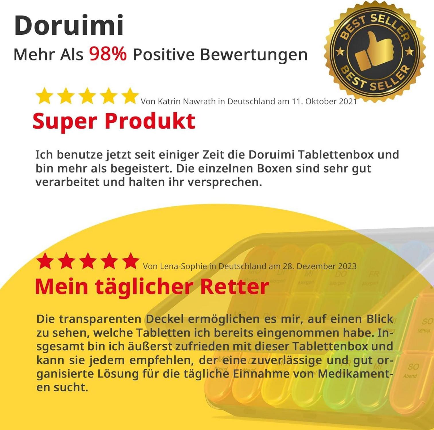 Tablettenbox 7 Tage Klein Medikamentenbox 3 Fächer - Farbig & Feuchtigkeitsfest