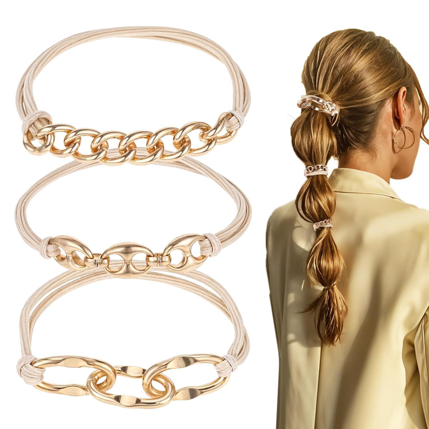 3er Set Goldene Elastische Metall Haarbänder Haargummi Damen
