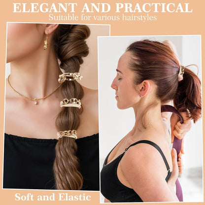 3er Set Goldene Elastische Metall Haarbänder Haargummi Damen