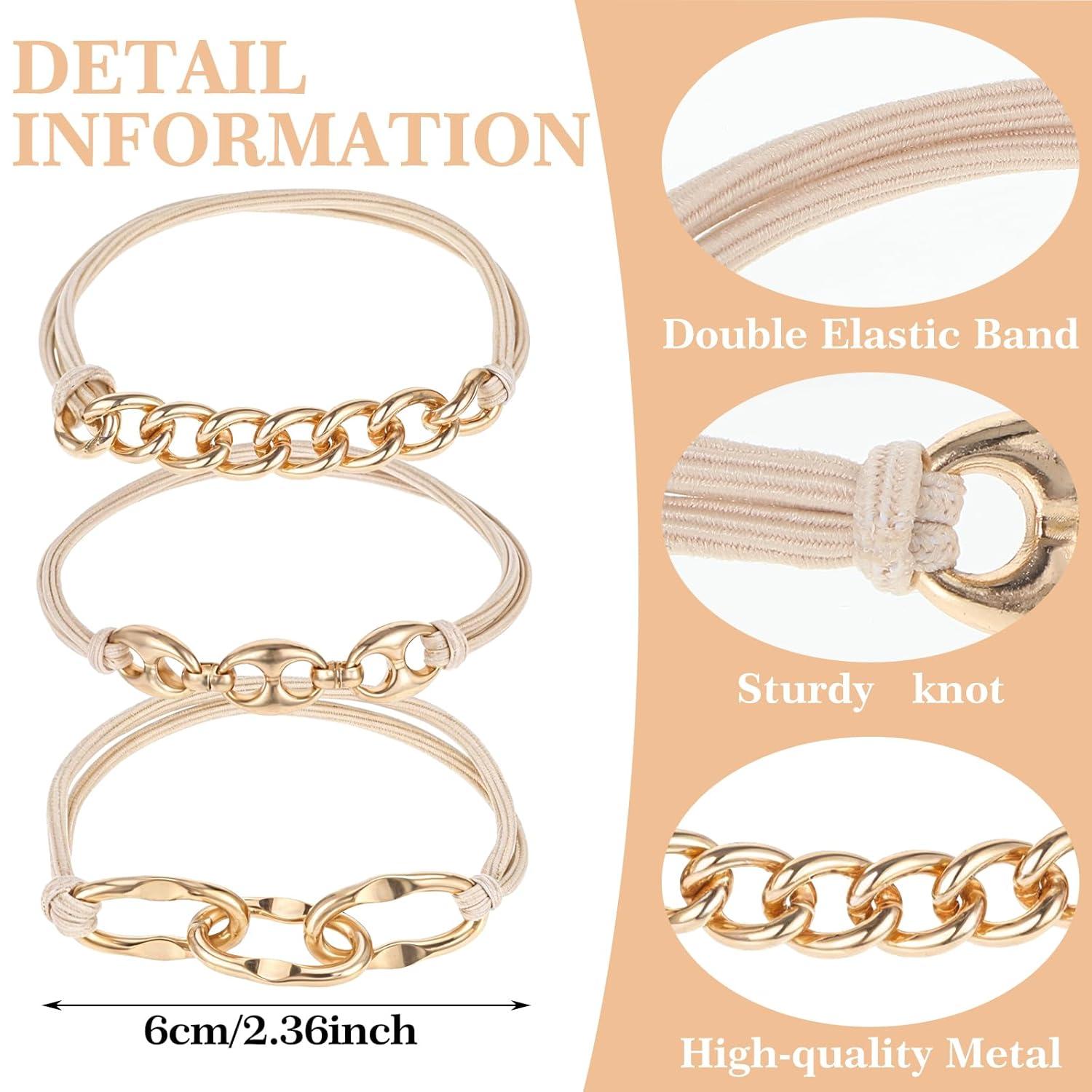 3er Set Goldene Haargummis Armband Metall Damen Haarband