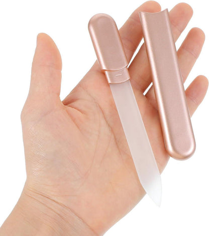 Kristall Glasnagelfeile Roségold mit Etui Doppelseitig Geätzt
