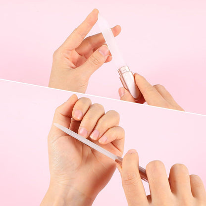 Glasnagelfeile mit Etui Kristall Roségold Doppelseitig