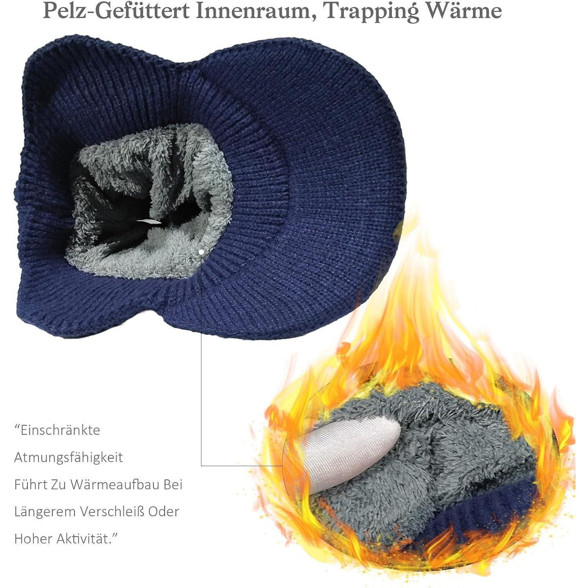 2x Wintermütze Herren mit Ohrenklappen & Krempe Schwarz+Blau