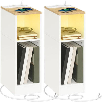 Beistelltische mit Ladestation und LED-Sensorlicht, 2er-Set