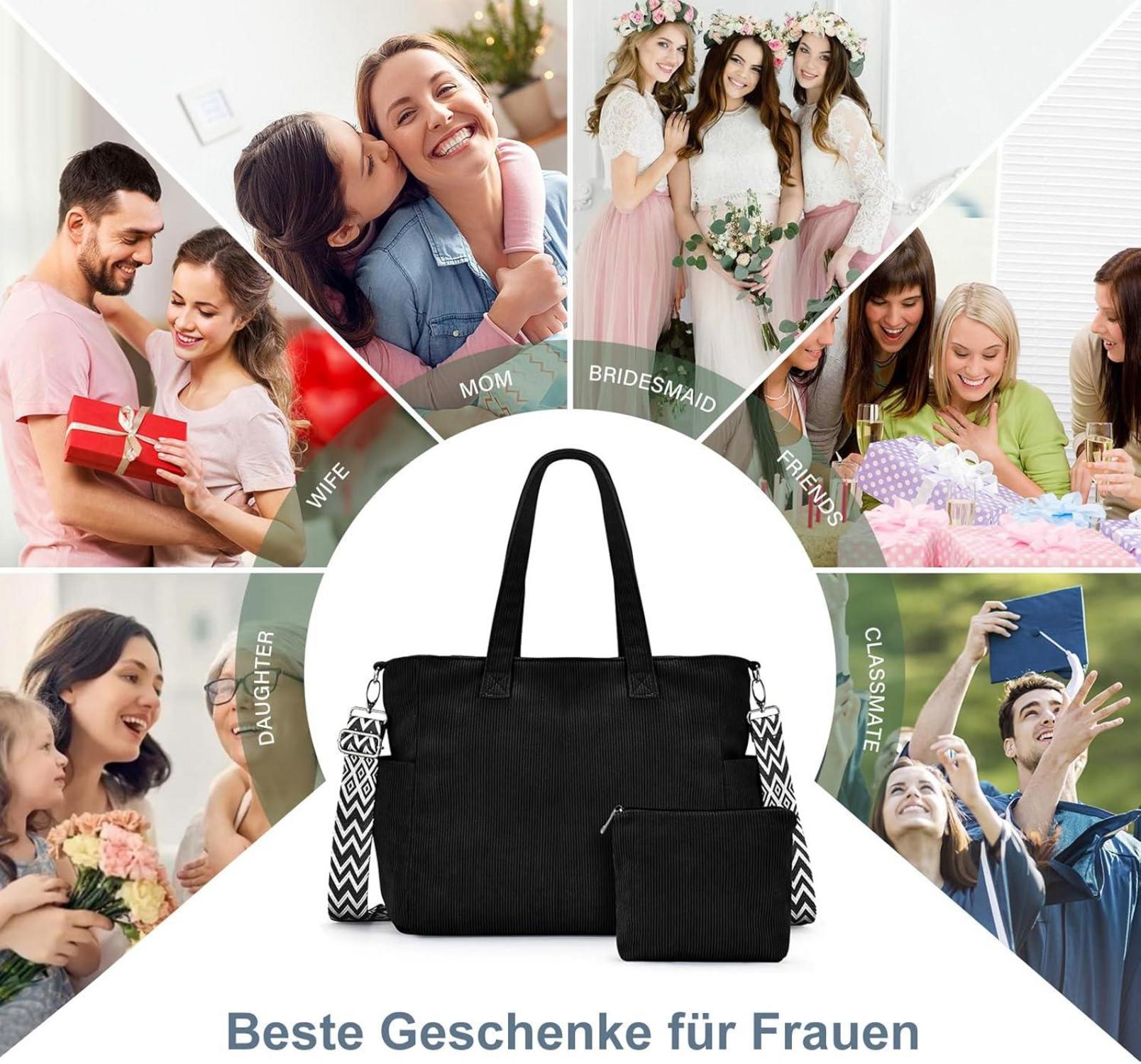 Große Damen Cord Umhängetasche Schultertasche Crossbody Shopper