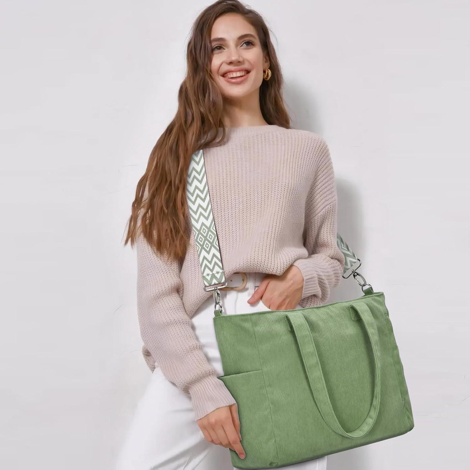 Damen Handtasche Cord Shopper Umhängetasche Tote Crossbody