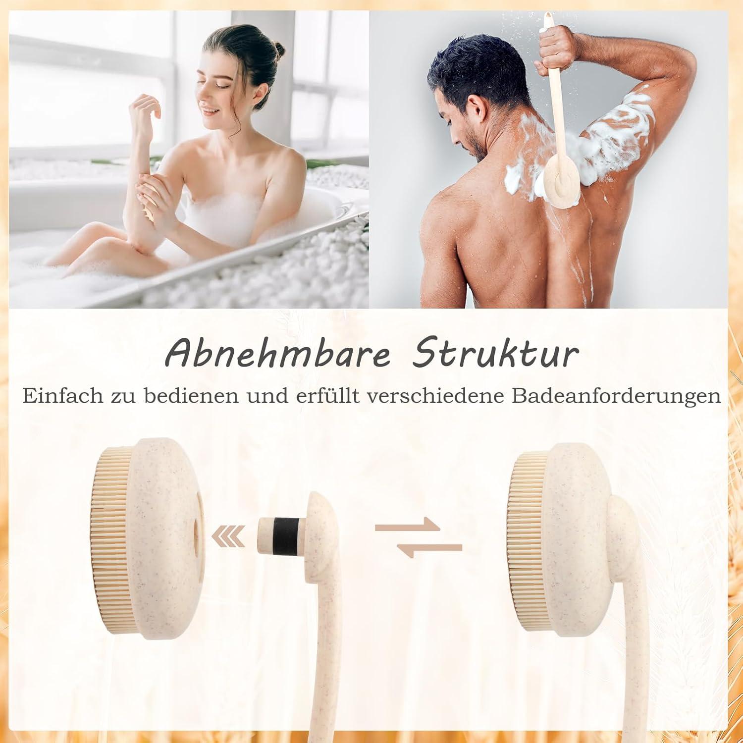 3-in-1 Silikon Körper-Rückenschrubber mit Langem Griff & 3 Bürsten