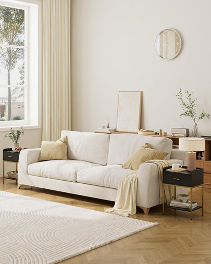 Moderne 3-Tier Nachttisch mit Schublade und Regal, Schwarz
