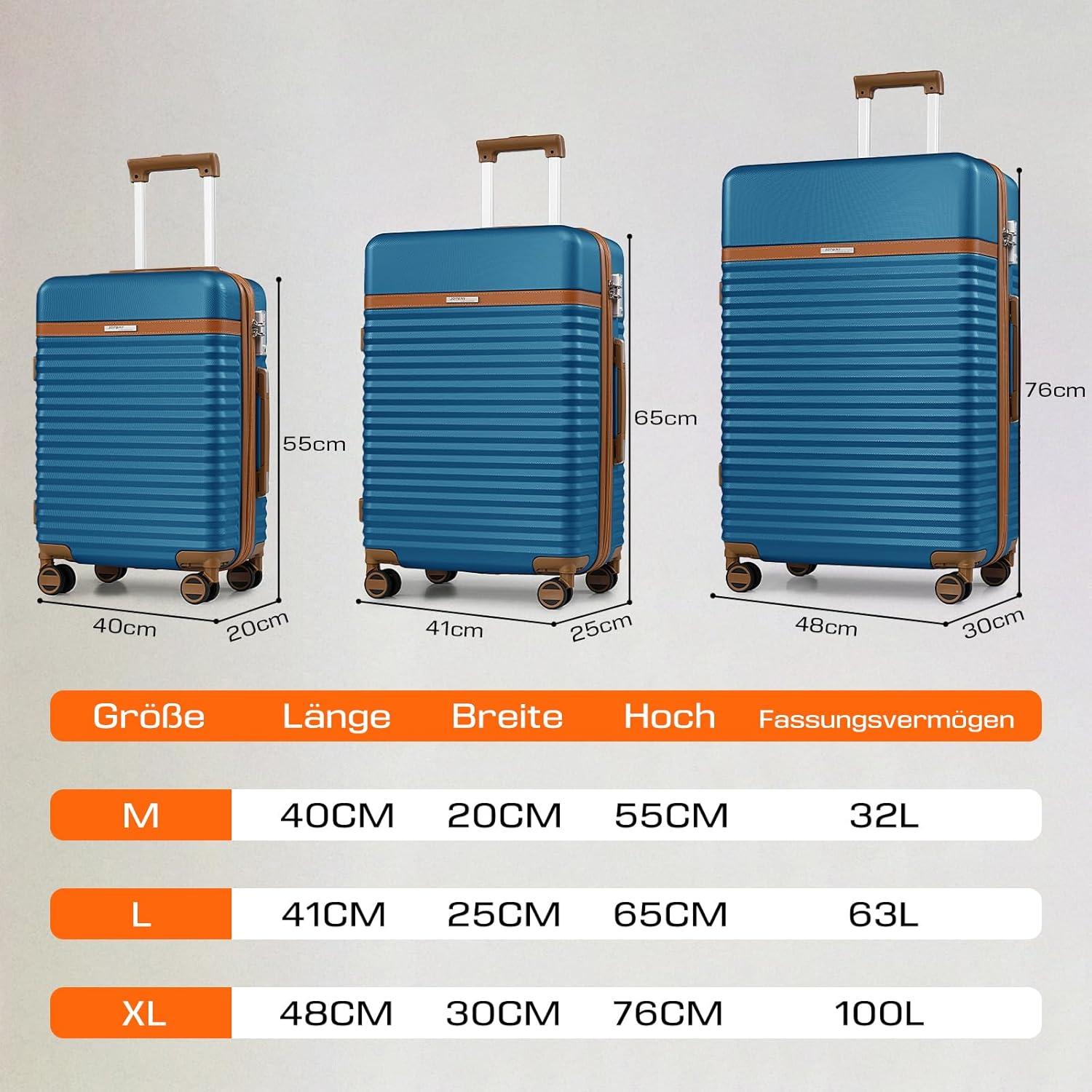 Joyway Koffer Trolley Set ABS Hartschalen Erweiterbar 4 Rollen TSA Blau M