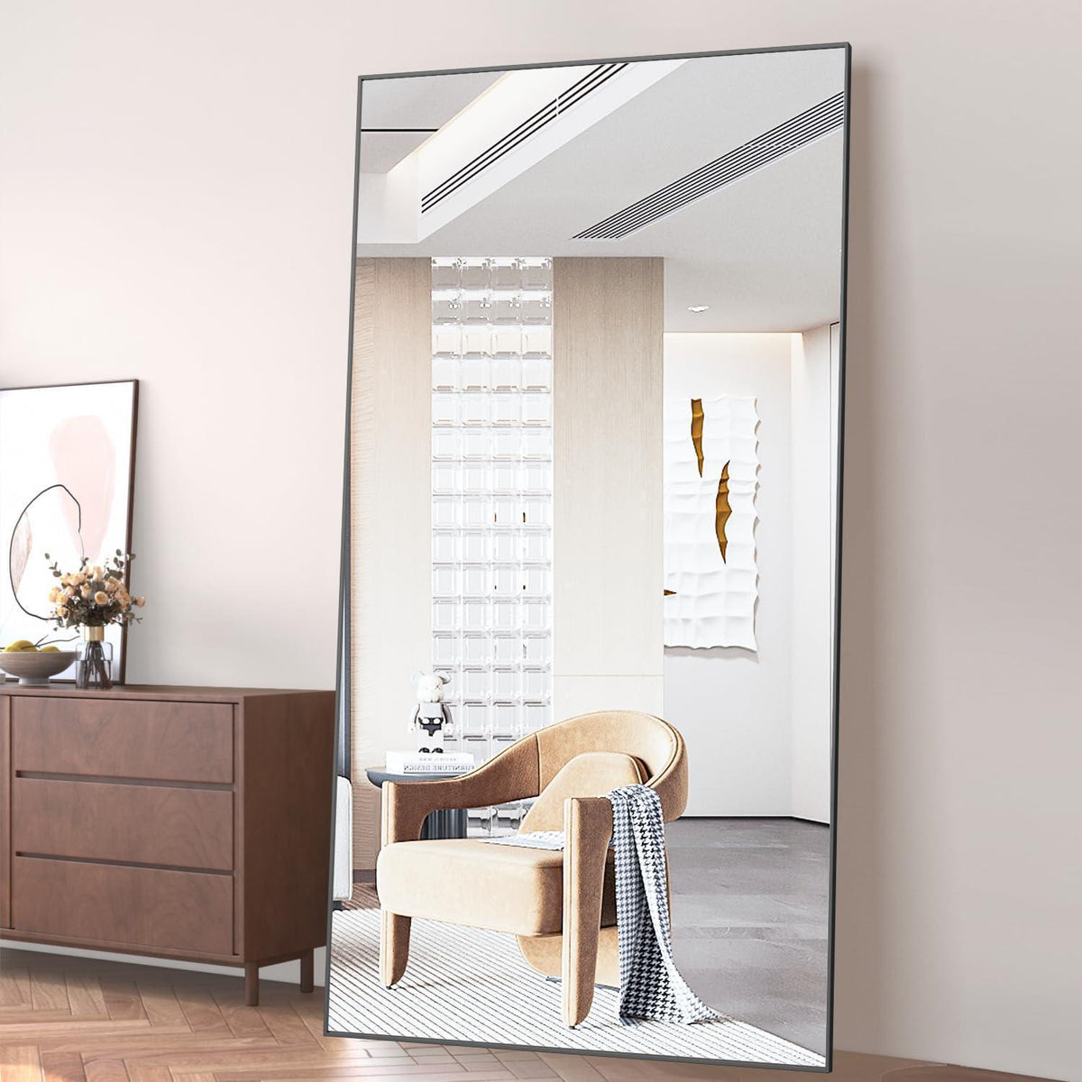 Großer Standspiegel 193x86cm – Schwarz, Boden Spiegel für Schlafzimmer
