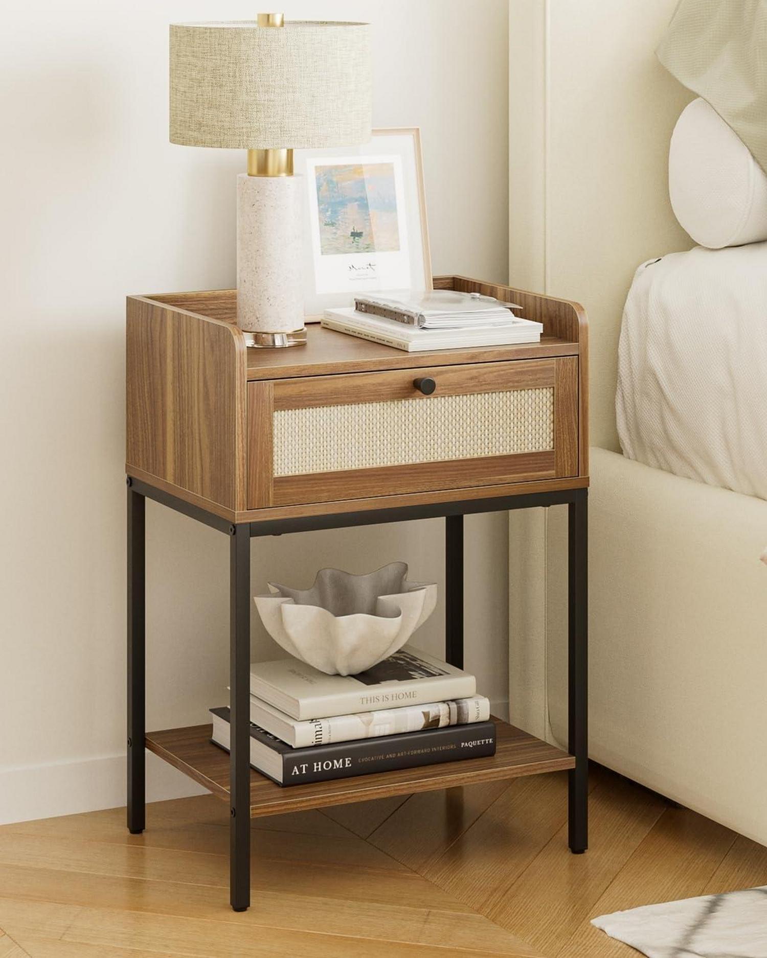 Nachttisch Rattan 3-Tier Aufbewahrung Braun Beistelltisch
