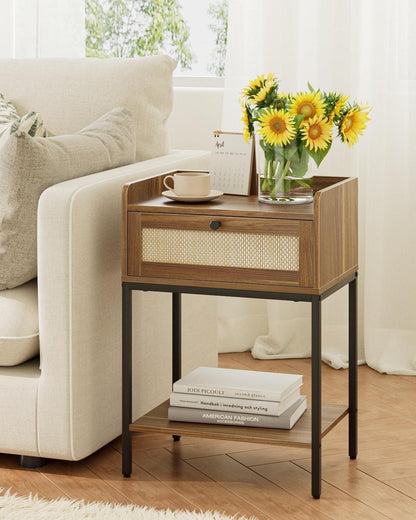 Nachttisch Rattan 3-Tier Aufbewahrung Braun Beistelltisch