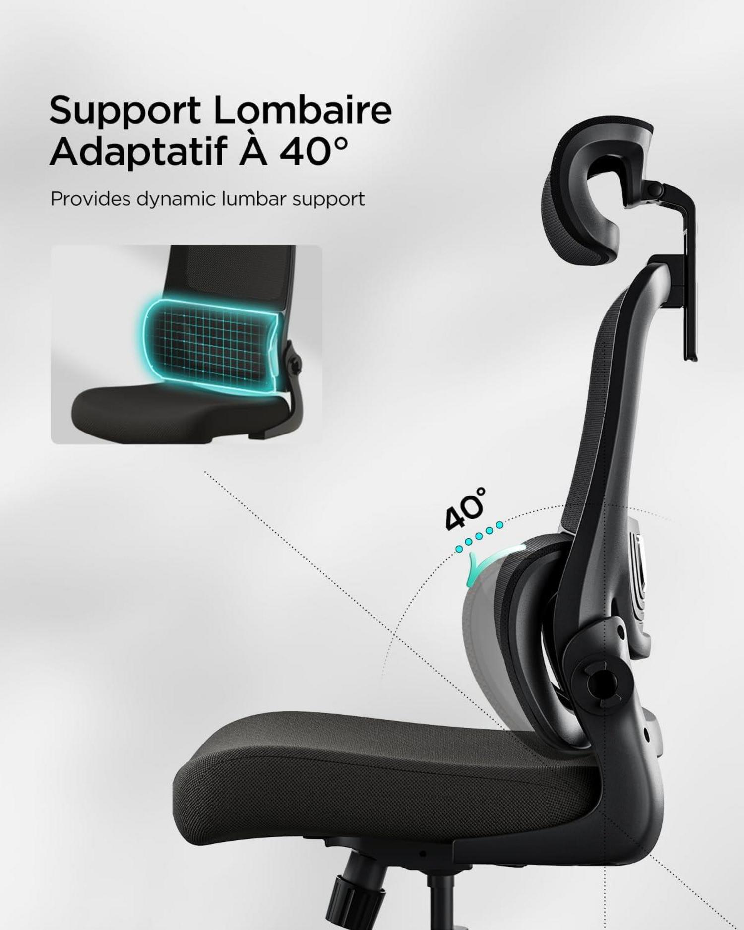 Ergonomischer Bürostuhl mit verstellbarer Lendenstütze und Kopfstütze