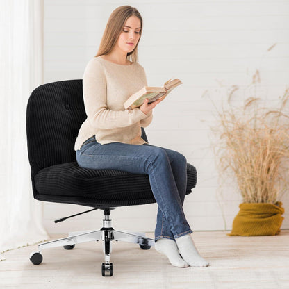 Ergonomischer Bürostuhl ohne Armlehne, Cord, Schwarz mit Rollen