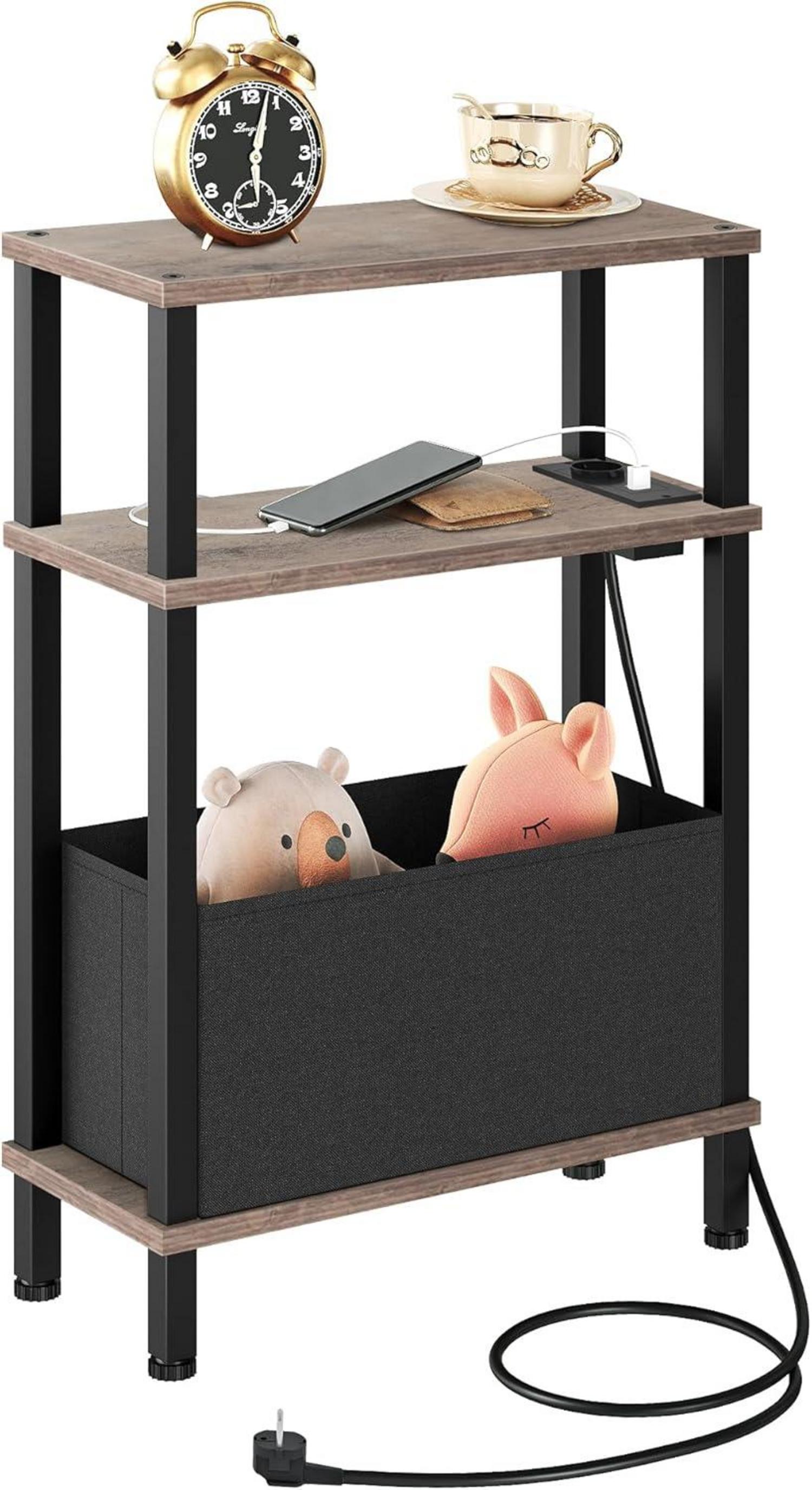 3-stufiger schmaler Beistelltisch mit Ladestation und Schublade
