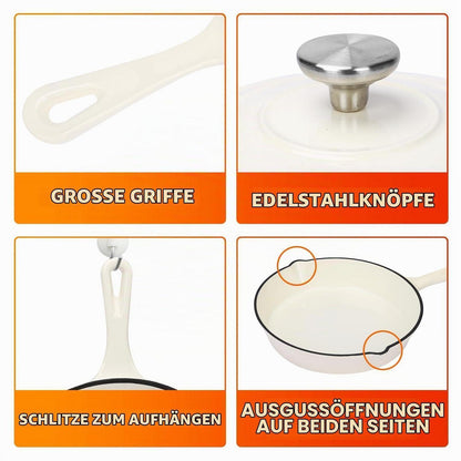 8-teiliges Emaille Gusseisen Kochgeschirr Set – Weiß