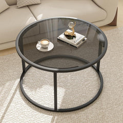 Runder Glas-Couchtisch Schwarz, Modernes Design, einfach zu montieren