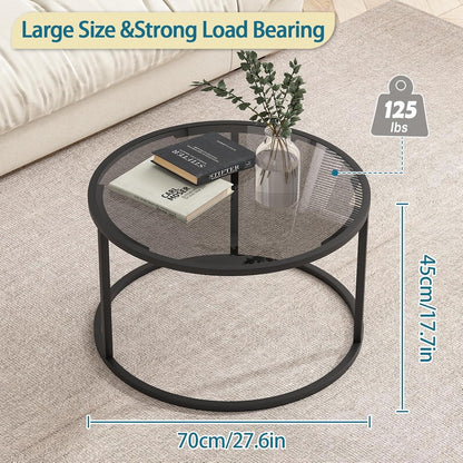 Couchtisch Rund Glas Schwarz Wohnzimmertisch Runder Coffee