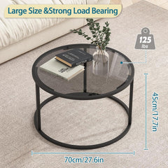 Couchtisch Rund Glas Schwarz Wohnzimmertisch Runder Coffee
