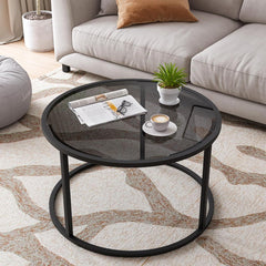 Moderner Glas-Couchtisch Schwarz Rund 45x70cm - Stabiler Wohnzimmertisch