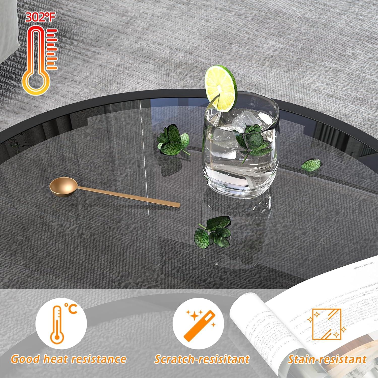 Runder Glas Couchtisch Schwarz 45x70 cm Minimalistisch Magnetisch