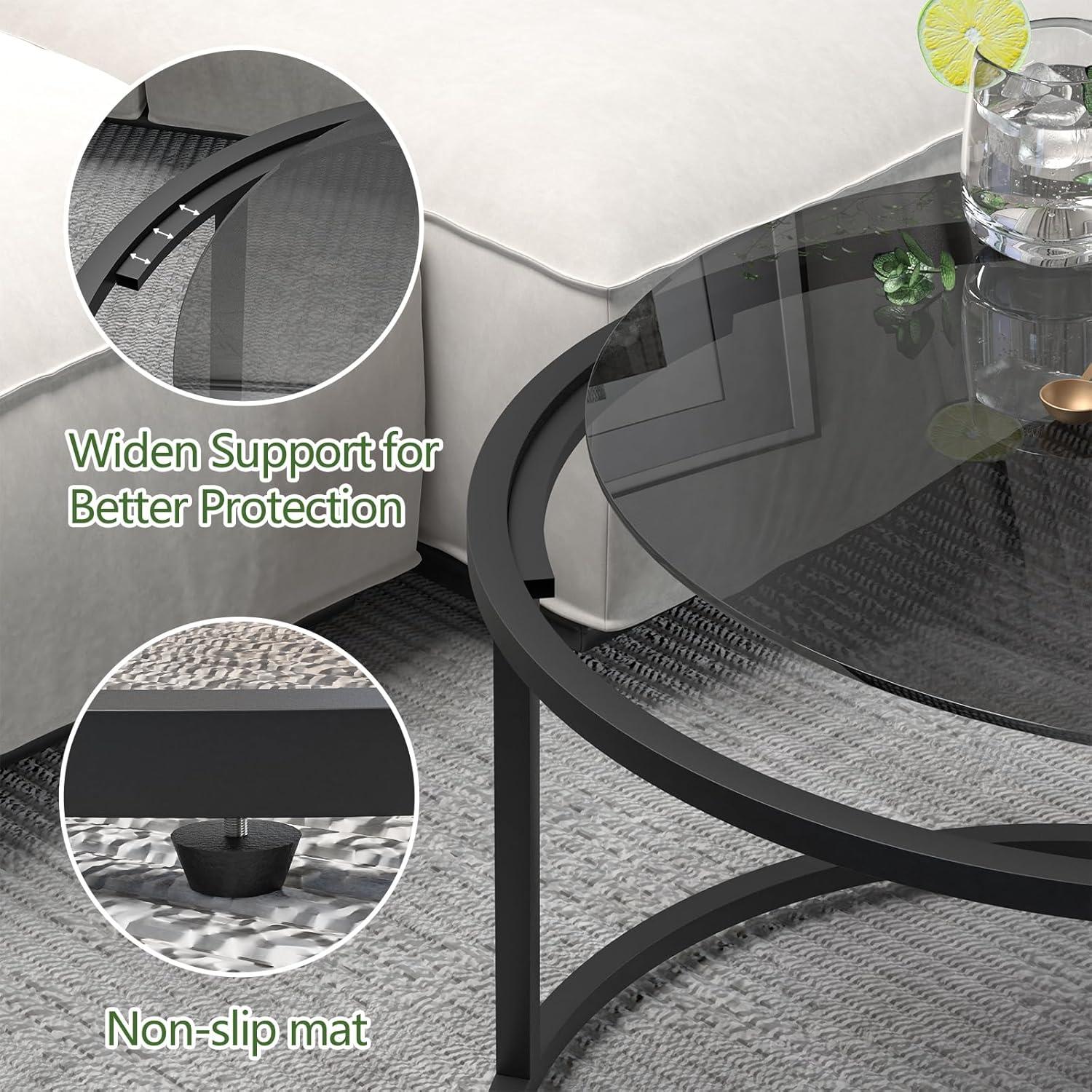 Runder Couchtisch Glas Schwarz 45x70 Metallrahmen