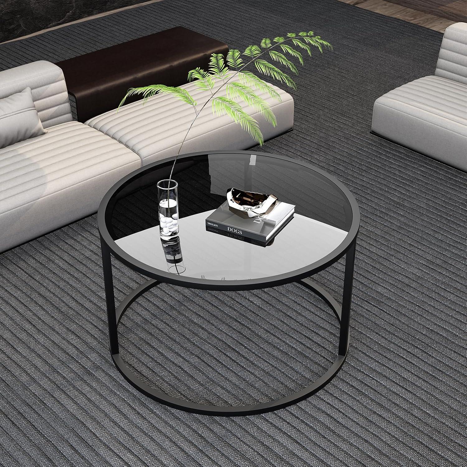 Runder Glas Couchtisch Schwarz 45x70 cm Minimalistisch Magnetisch