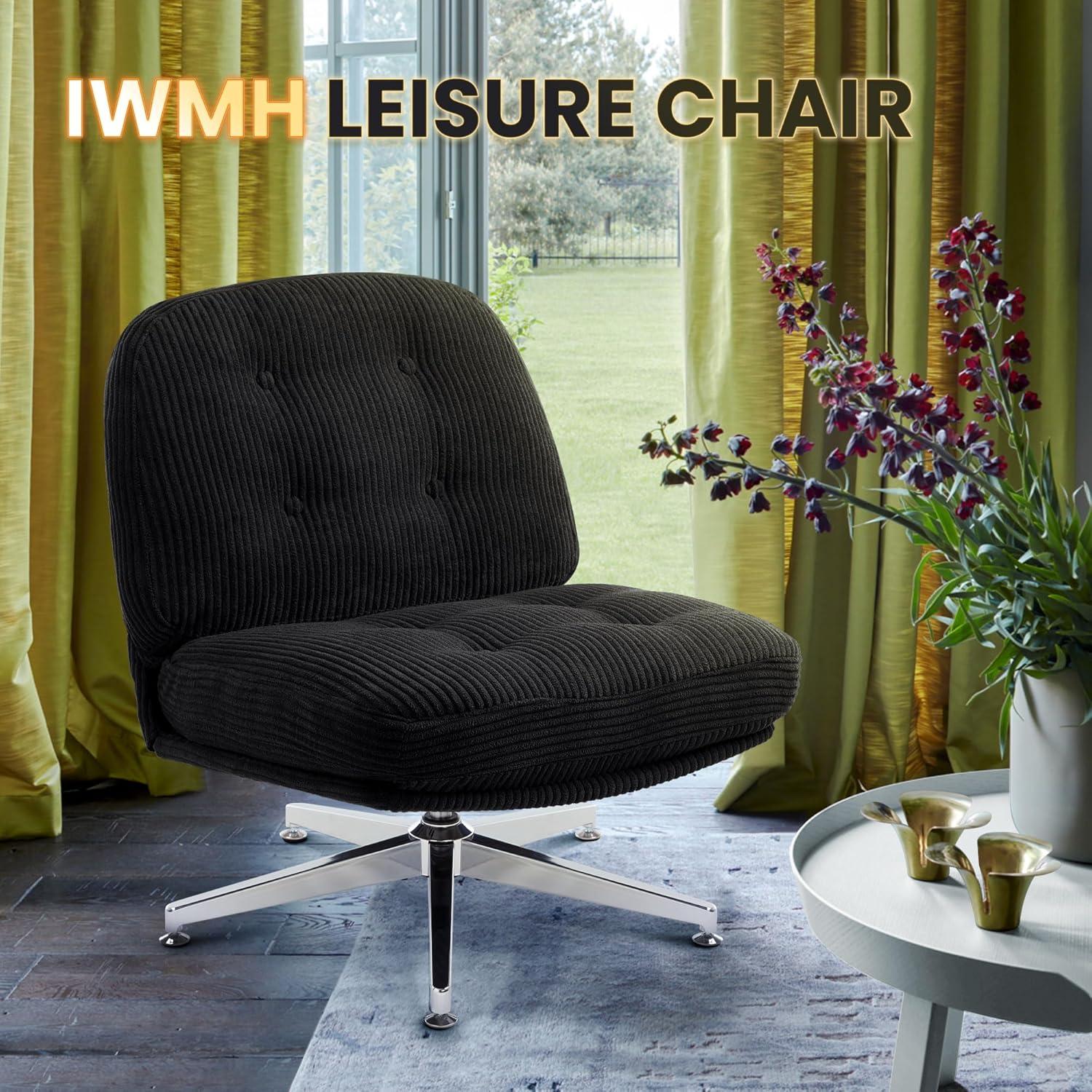 IWMH Bürostuhl ohne Armlehne Ergonomischer Drehstuhl Schwarz