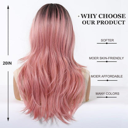 Lange Gerade Perücke Rosa mit Pony – Synthetisch & Verstellbar