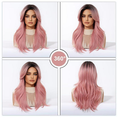 Lange Gerade Perücke Rosa mit Pony – Synthetisch & Verstellbar
