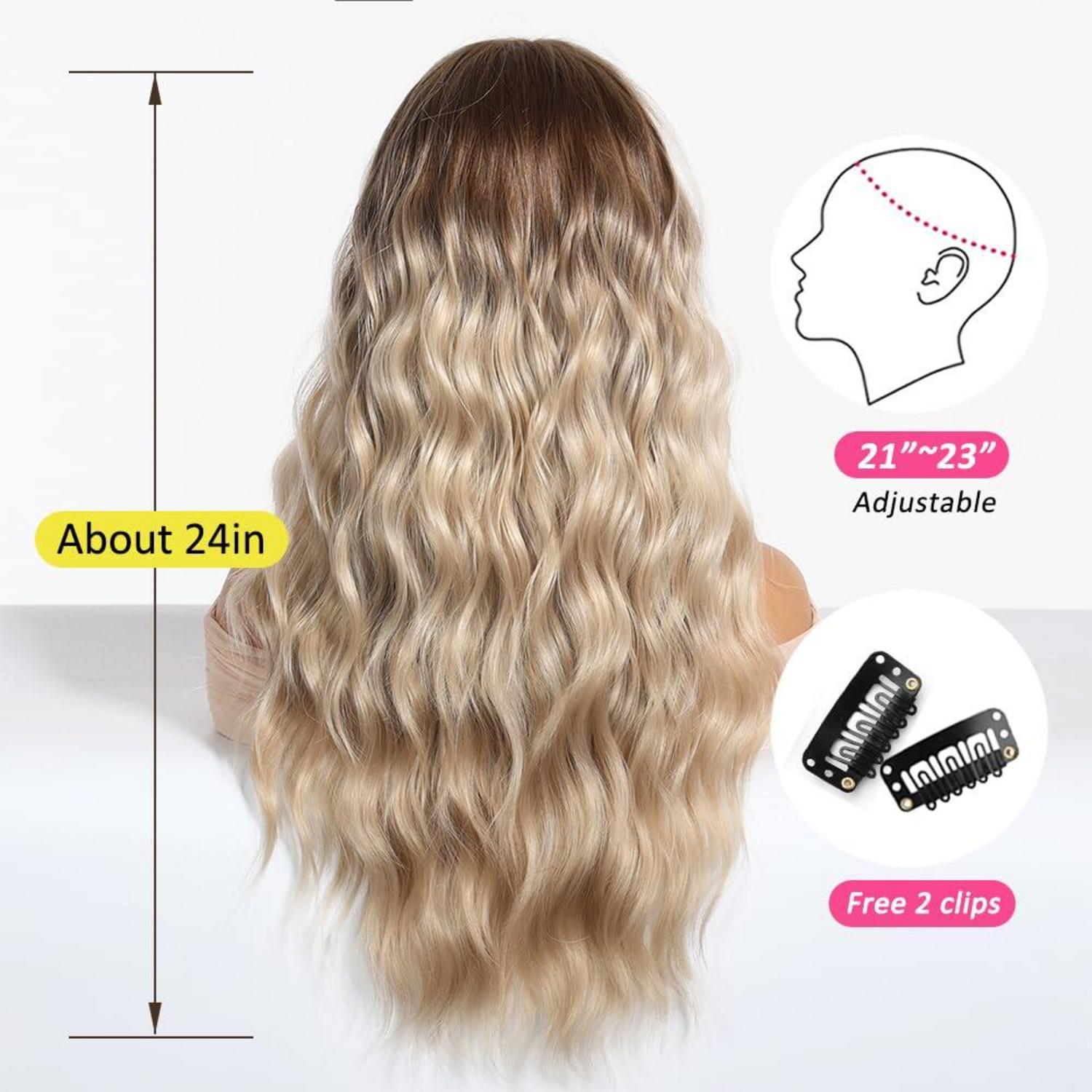 Ombre Blonde Lange Lockige Perücke mit Vorhang Pony - Hitzebeständig für Party und Cosplay