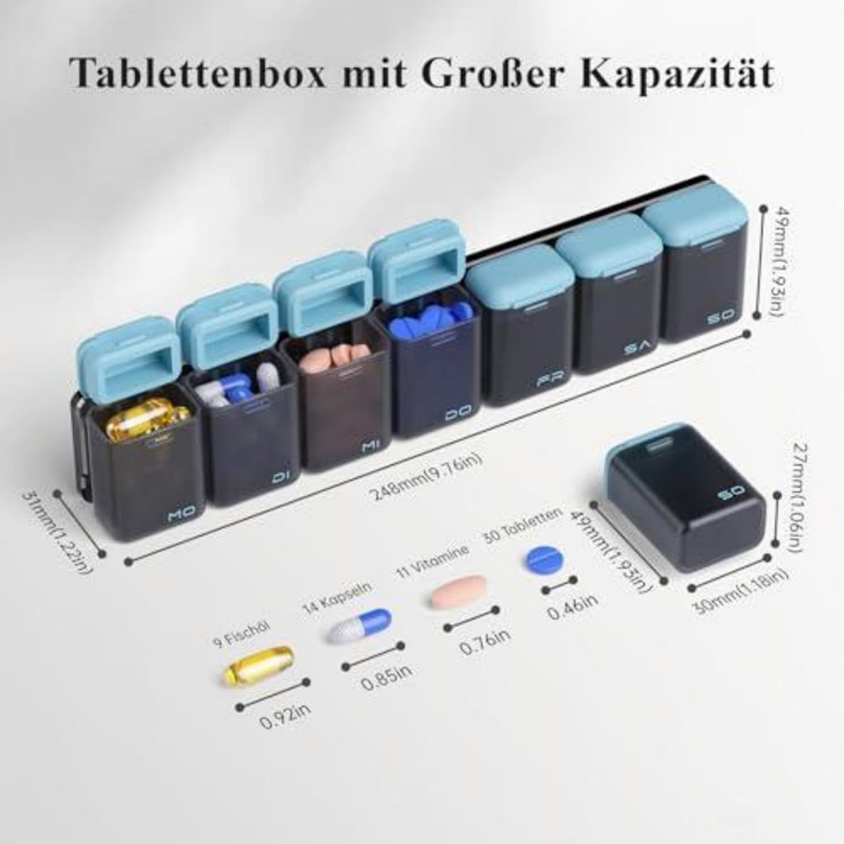 Tablettenbox 7 Tage – BPA-frei, Magnetverschluss, Tragbar