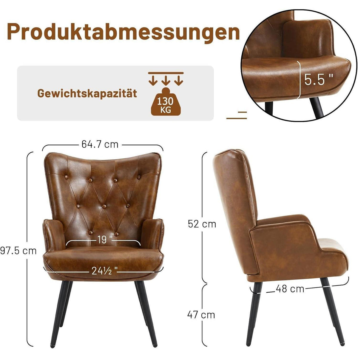 Ohrensessel Braun – Skandinavischer Relaxsessel mit hoher Rückenlehne