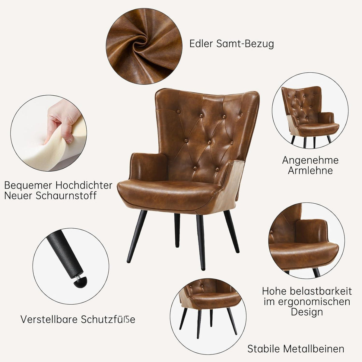 Ohrensessel Braun – Skandinavischer Relaxsessel mit hoher Rückenlehne