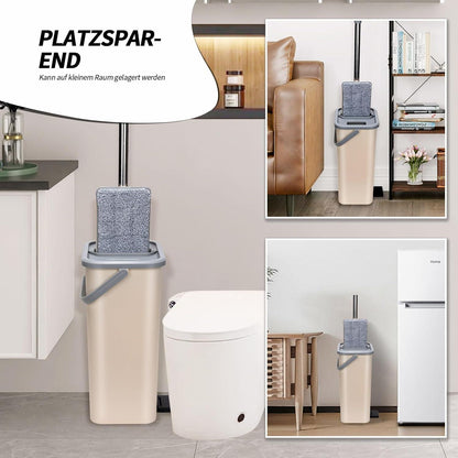 Wischmopp Set mit Eimer und 3 Mikrofaser Wischpads, für Laminat & Fliesen