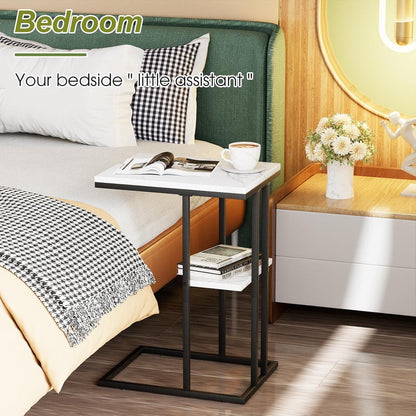 Beistelltisch C Form Weißer Marmor Couch Sofatisch